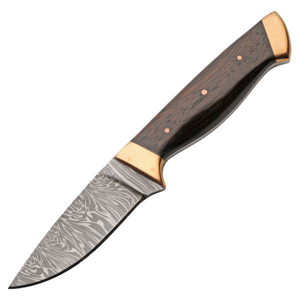 Copper Wood Skinner Fixed Blade Wenge Wood Handle 3.75in Damascus Blade DM1430