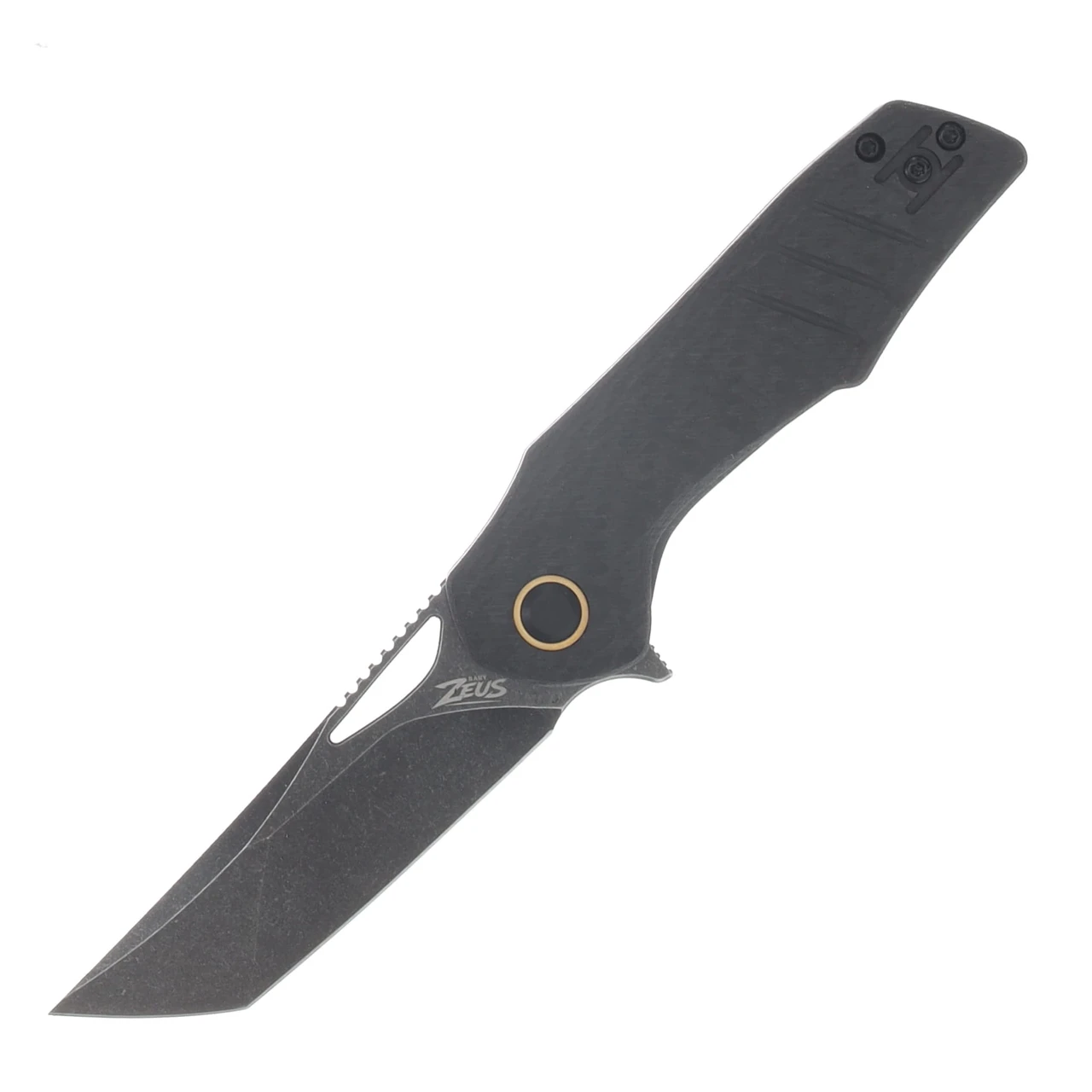 Grissom Knife & Tool SMKW Exclusive Baby Zeus Folding Knife Carbon Fiber Handle Dark Stonewash Tanto GKTBZ-CFT-DSW