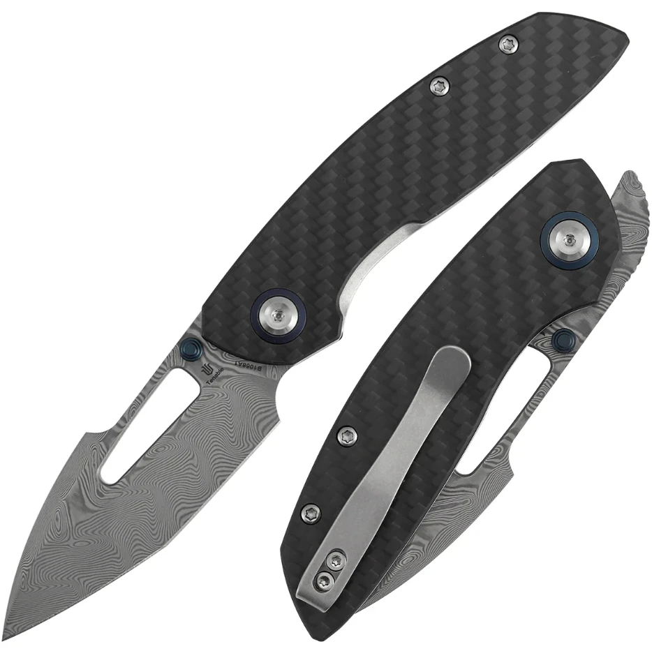 Tenable Link Linerlock Folding Knife Water Ripple Damascus/Twill Carbon Fiber and G-10 B1068A1