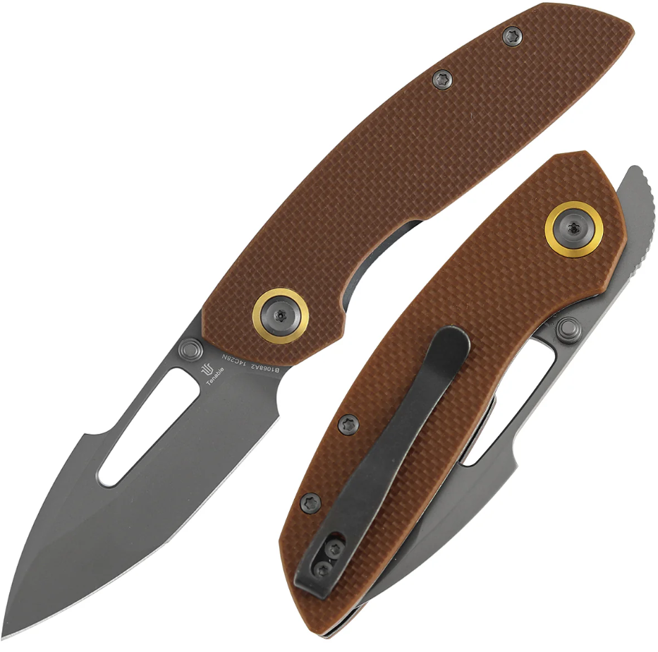 Tenable Link Linerlock Folding Knife Gray TiCn 14C28N/Brown G-10 B1068A2