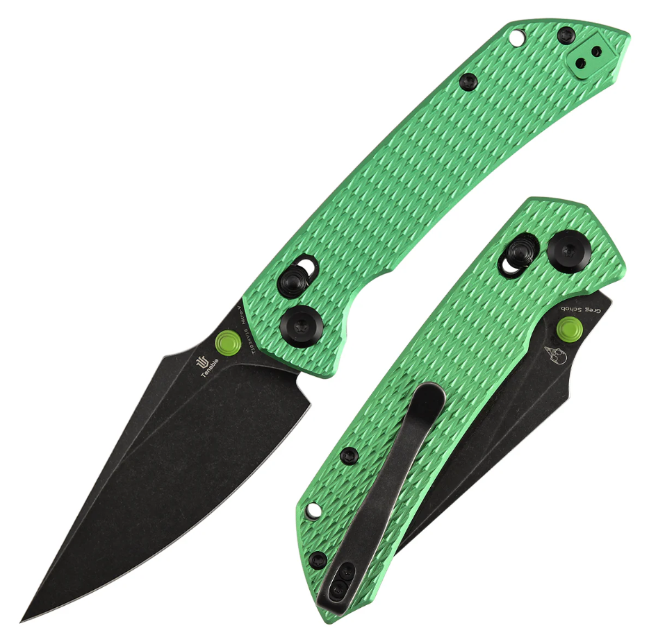 Tenable Fenrir Crossbar Lock Folding Knife Blackwash Nitro-V/Diamond-Patterned Green Aluminum T1034V16