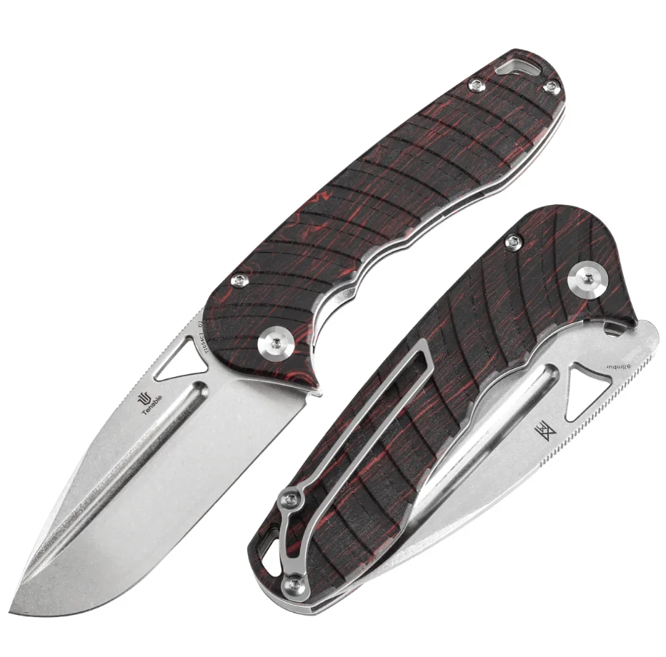Tenable Bombur Linerlock Folding Knife Stonewash D2/Red & Black G-Mascus Midgards Messer Design T1054C1