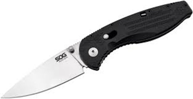 SOG Aegis Mini AO Folder Black GRN Handle AUS-8 Satin Drop Point Blade