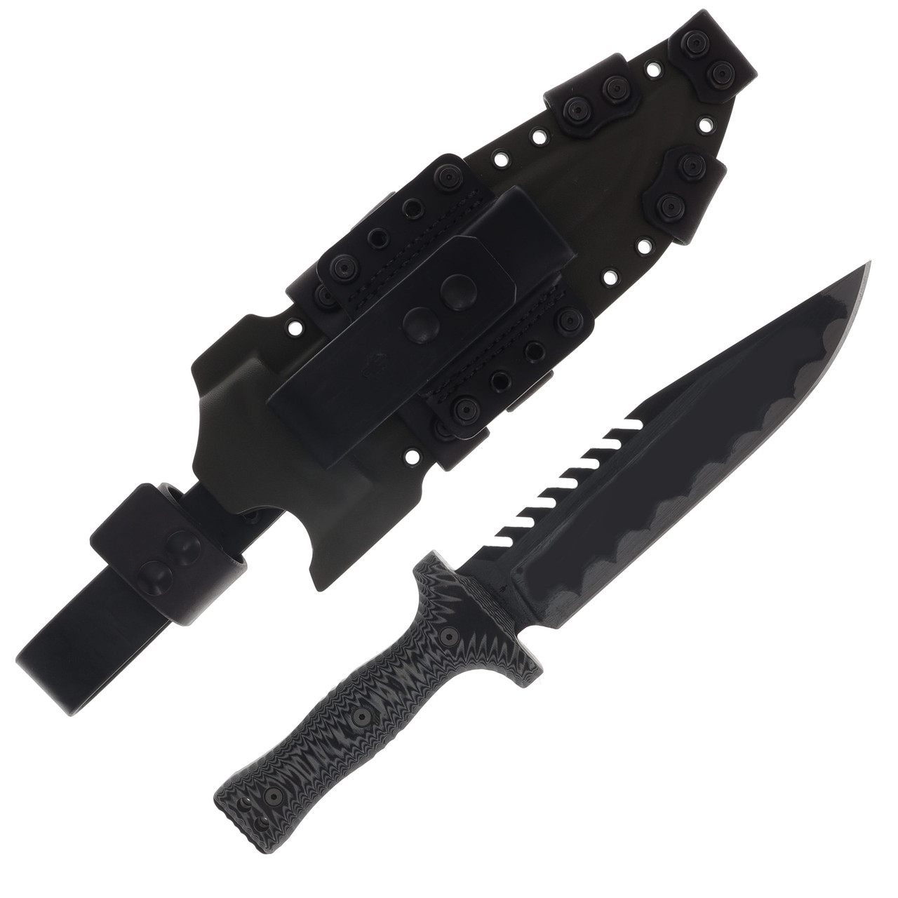Miller Brothers M-22 Sawtooth Fixed Blade Black Accents/Gray and Black G-10 with OD Green Sheath M-22ODBKSGRYBKH