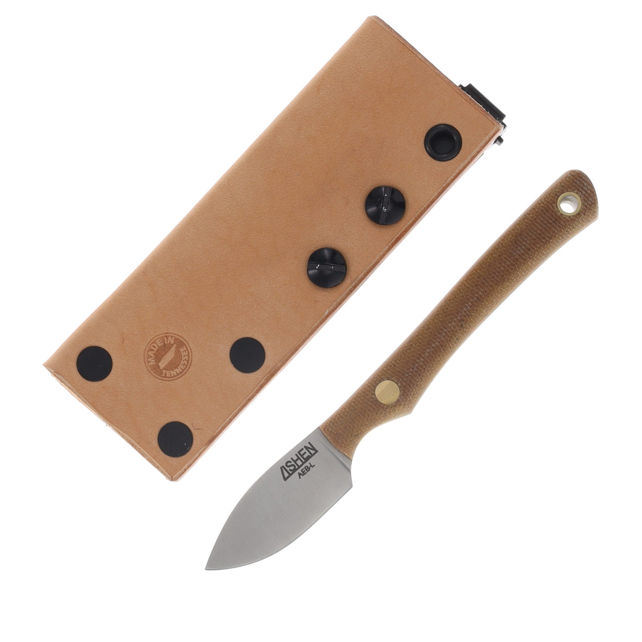  Lishen Knives Mini Northern Scalpel Fixed Bld Matte Natural Canvas Handle Brass Pins LKN HNCNHBP