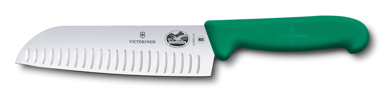 Victorinox 7-inch Granton Blade Santoku Knife Green Fibrox Handle 5.2524.17B