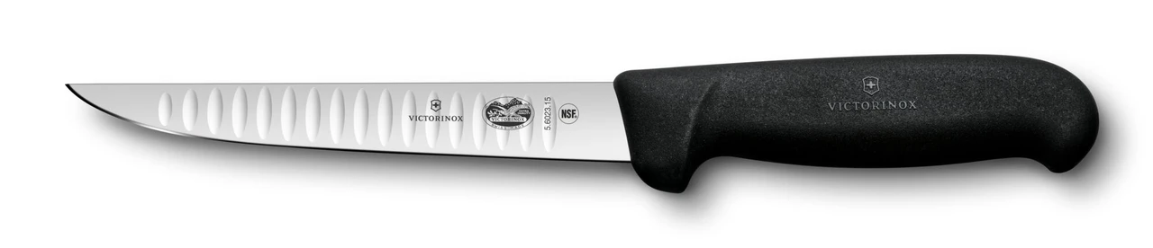 Victorinox Boning, 6" straight, wide, stiff granton blade, black Fibrox handle Fibrox 5.6023.15