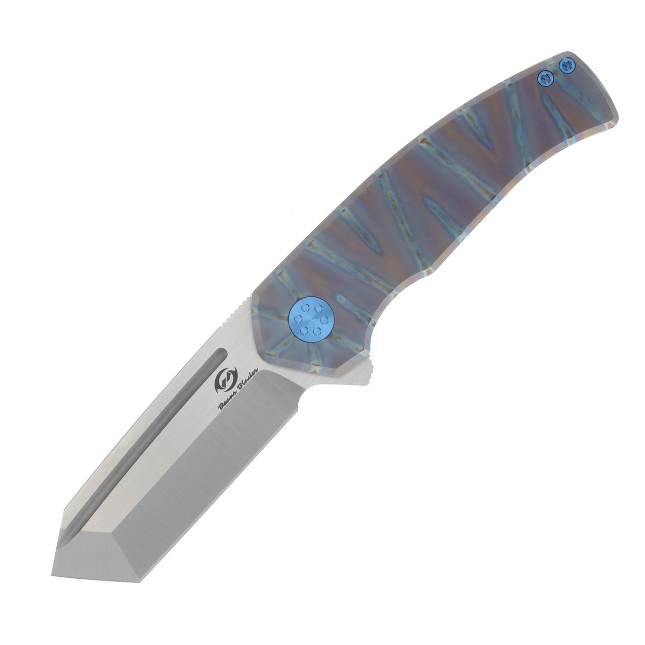 Beans Blades Mini Warrior Folder - TI Flame Smooth Body Handle Satin M390 Blade BBWARRIORTIFSBS