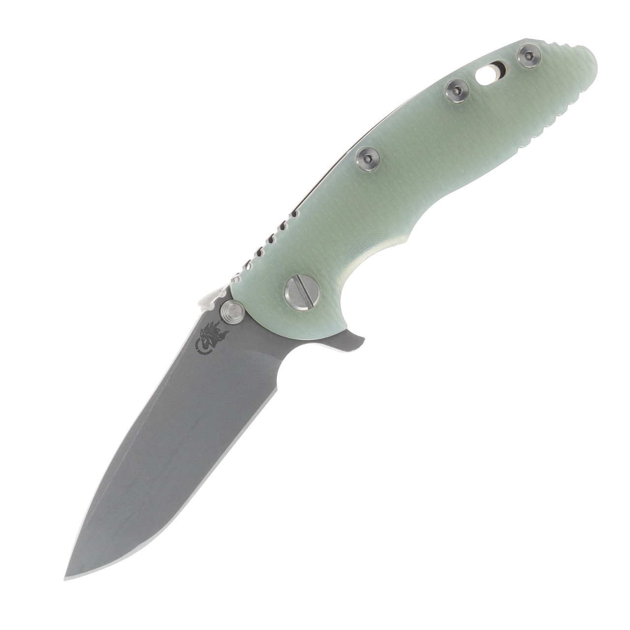 Hinderer XM-18 3.25 Flipper Folding Knife Magnacut Spanto/Translucent Green G-10 Battle Bronze Titanium KXM325SPANFBBZTG