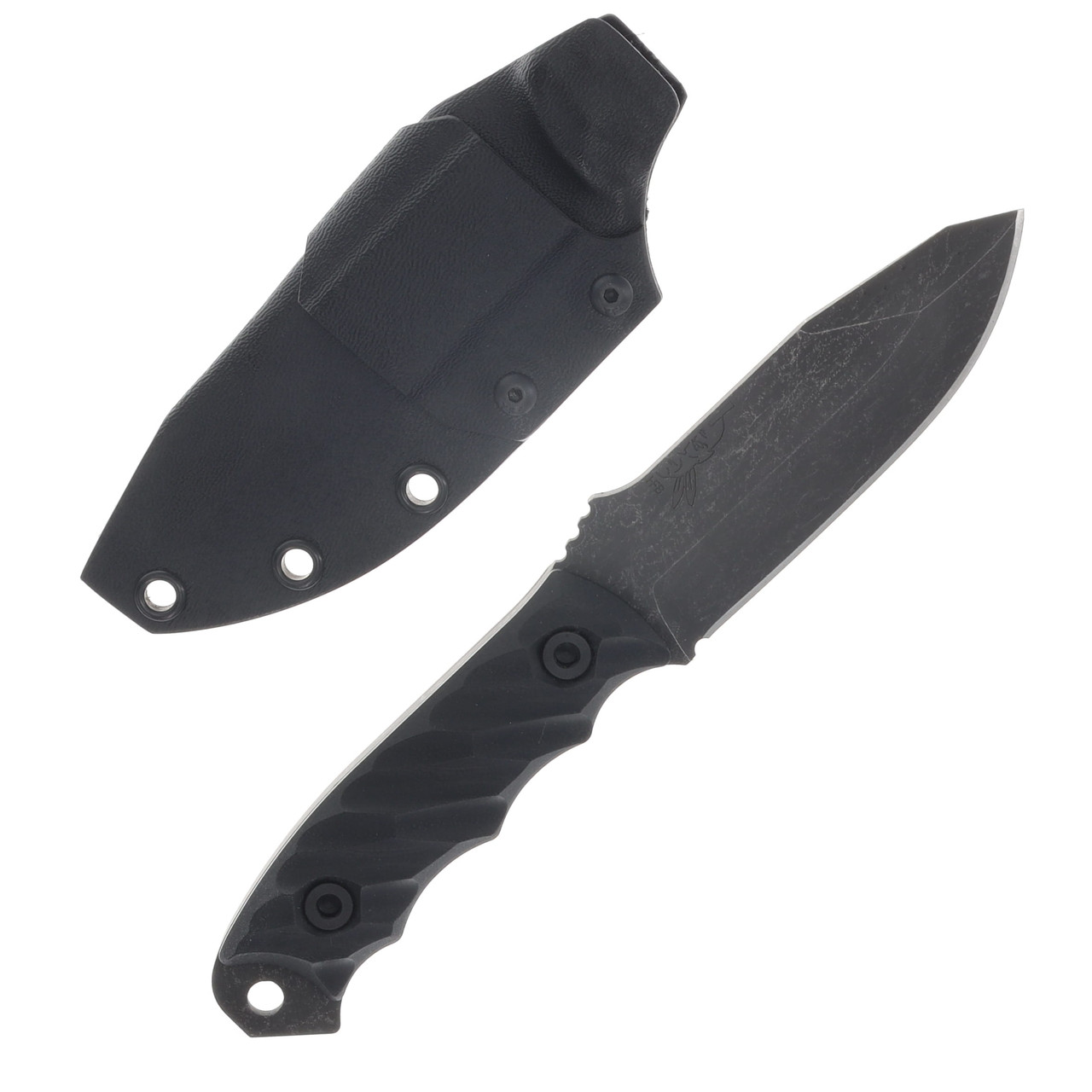 Half Face Blades Disaster Jr Fixed Blade Black G10 Allen Bolts Textured Grip Acid Etch Blade HFDJBKTXT