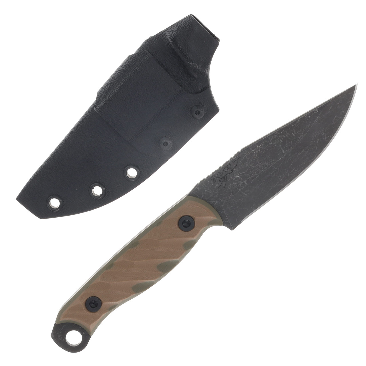 Half Face Blades Crow Jr Fixed Blade Coyote-OD Green G10 Acid Etch Blade  HFCWJRCYODTXT