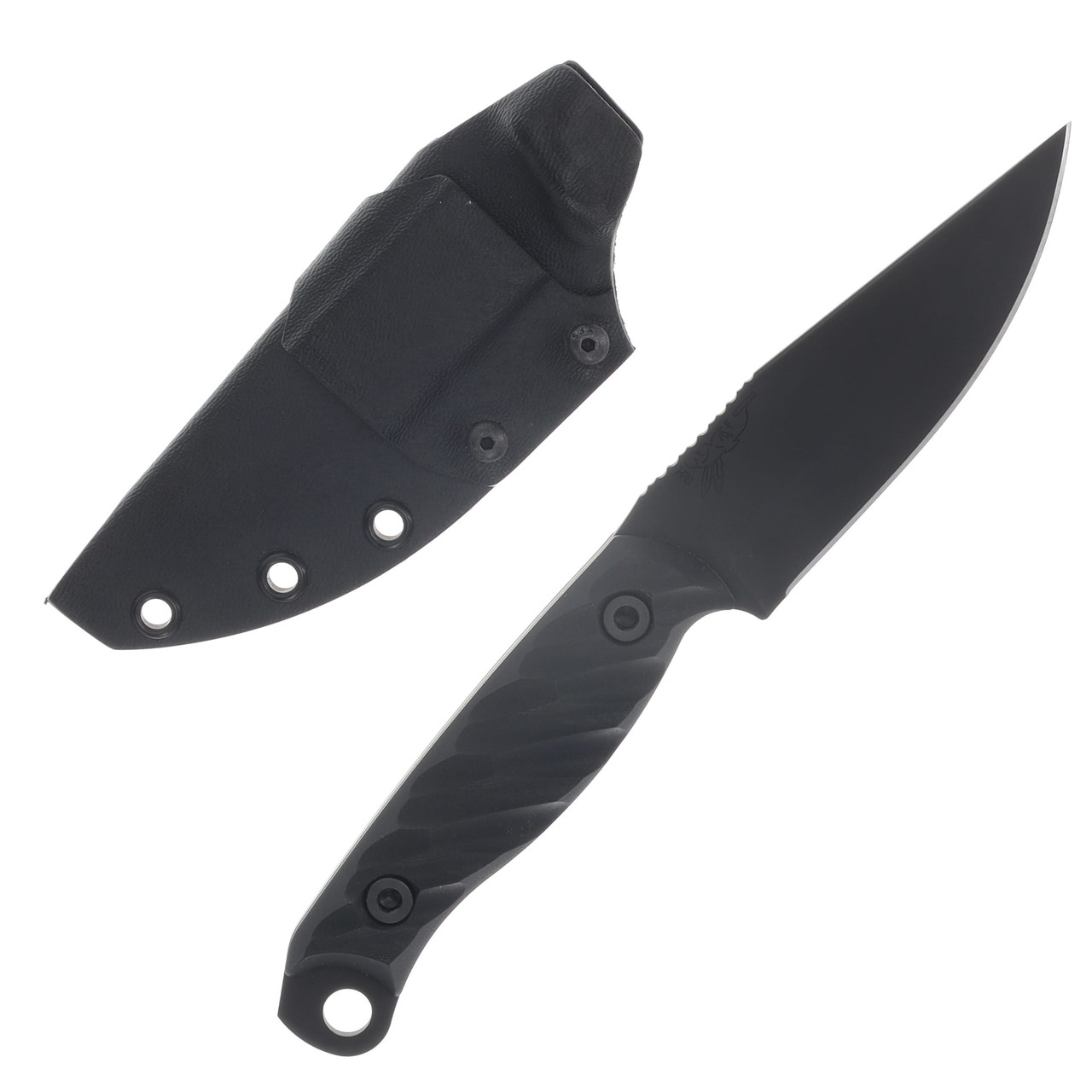 Half Face Blades Crow Jr Fixed Blade Black G10 Armor Black Cerakote Allen Bolts Textured Grip HFCWJRBKARTXT
