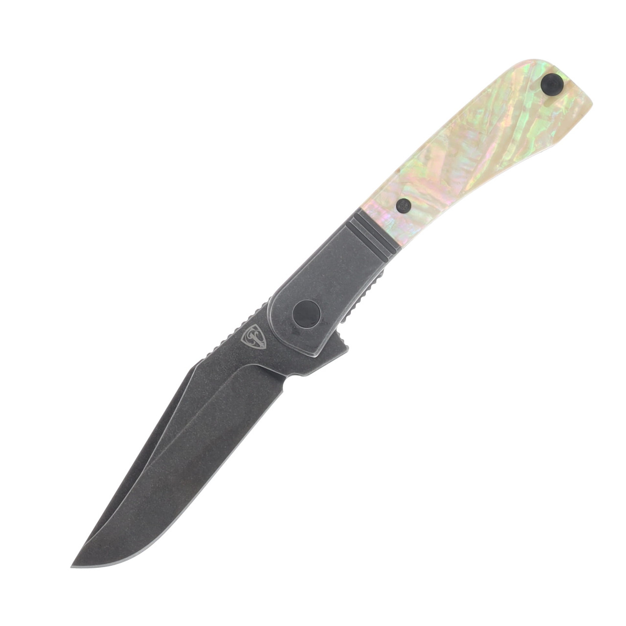 Finch Gooseneck Mother of Pearl Folding Knife Blackwash 14C28N Blade GN700