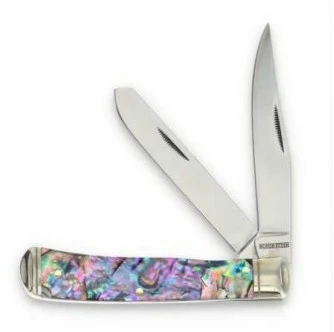 Rough Rider Iridescent Abalone Trapper Folding Knife W/Silver Bolsters and Rivets RR2820