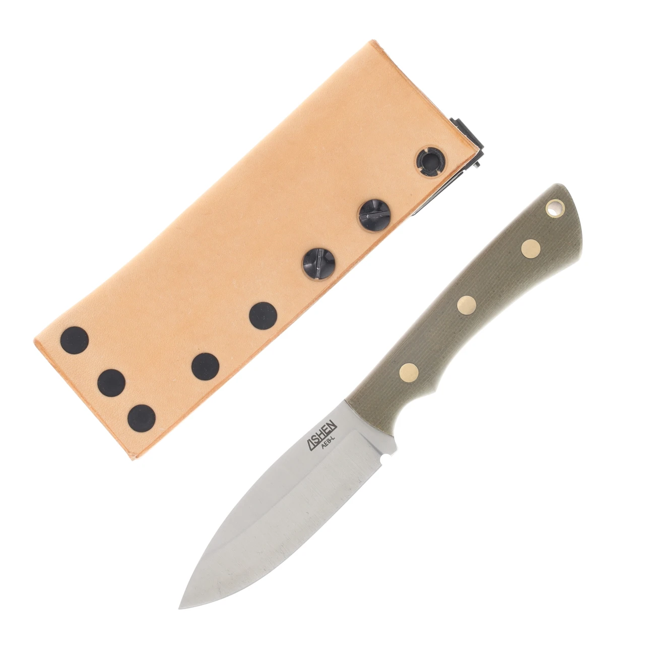 Lishen Knives Little Canuck Fixed Blade Matte Green Canvas Micarta Handle Brass Pins LKLCMGCM