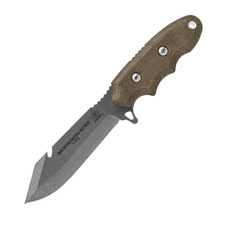 TOPS Backpackers Bowie Knife Green 4.5in Plain Tumbled Clip Point 1