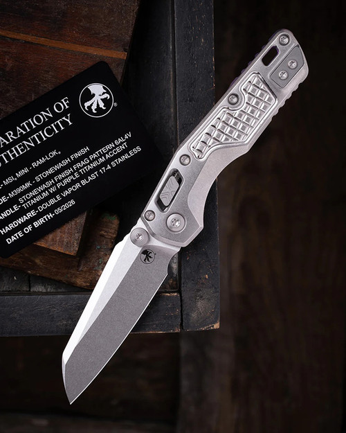Microtech MSI Mini RAM-LOK Folder MS STNWSH Bld-STNWSH Fluted TI W/ Purple MT210M10FLMS4