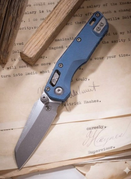 Microtech MSI Mini RAM-LOK Folder MS STNWSH Ice Blue Fluted TI W