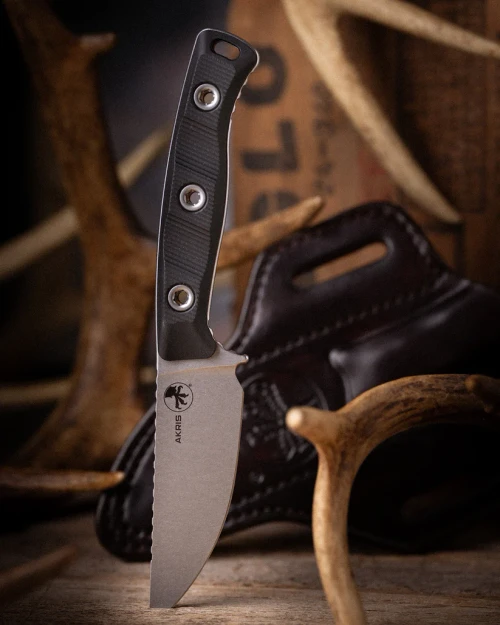 Microtech Akris Fixed Blade STNWSH Standard G-10 Blk Dark Chocolate Sheath