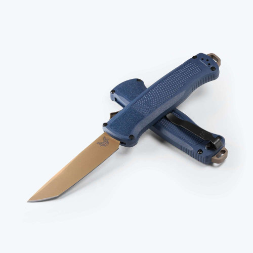 Benchmade Shootout OTF Automatic Knife FDE PVD S30V Tanto/Crater Blue Grivory AUBM5370FE-09
