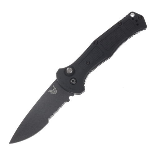 Benchmade Claymore Automatic Knife Serrated Black Cerakote Drop Point/Black Grivory AUBM9070SBK-02
