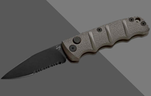 Boker Plus KALS Mini BLK/OD Part Serrated OTS Auto D2 Bld Aluminum Handle AUBK01BP0148