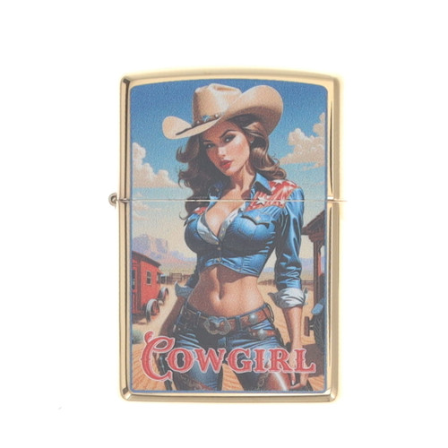 Zippo Cowgirl Lighter w Hat-Brass