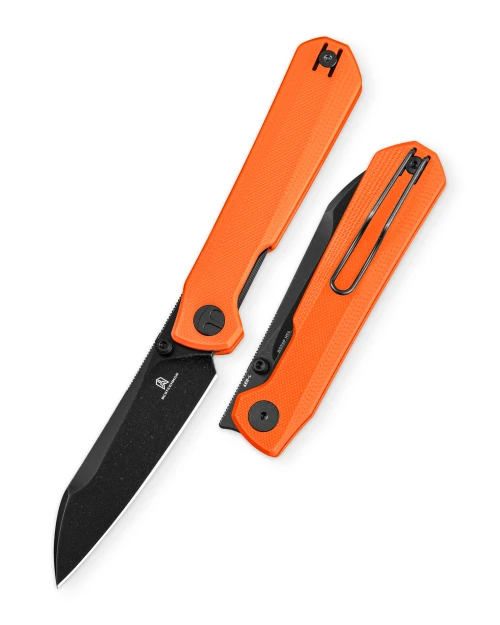 Bestechman Curvee Ostap Hel Front Flipper Knife | Orange G-10 Black PVD