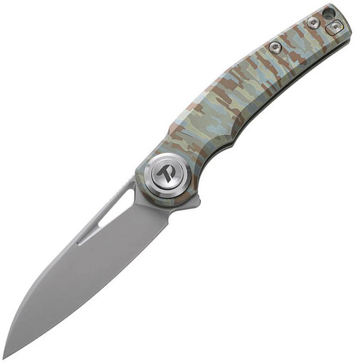Dreamtech Camo Titanium M390 Flipper Button Lock Folding Knife