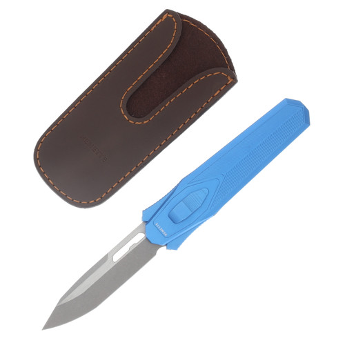 Remette Knives Swordfish OTF Gravity Knife Stonewash 14C28N Reverse Tanto/Blue Aluminum & Carbon Fiber ZL103C4
