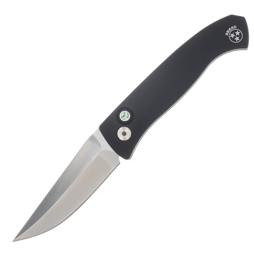 ProTech Brend Automatic Knife 2026 Atlanta Blade Show Exclusive Satin 154CM/Black Aluminum with Abalone Button BSA26.BREND.1
