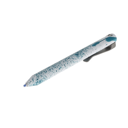 Maverick Customs Flipper Universal Pen Teal Splatter Cerakote Aluminum with Butterscotch Micarta Flipper and Milled Stonewash Titanium Clip