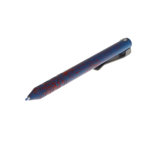 Maverick Customs Flipper Universal Pen Blue Bloodsplatter Cerakote Aluminum with Butterscotch Micarta Flipper and Milled Stonewash Titanium Clip MCACBBBBMFMSTC