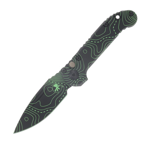 Microtech LUDT Gen III Signature Series Automatic Knife Black DLC S/E Parakeet Green Camo (drop point blade) AUMT1135S-1 TPBKPGCS
