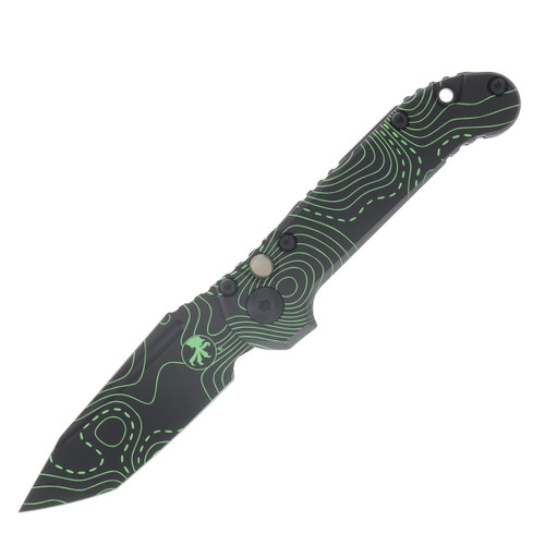 Microtech Auto L.U.D.T S/E Gen III Signature Series Smooth Topo Black/Parakeet Green Camo Handle Tanto Blade AUMT1136S-1 TPBKPGCS