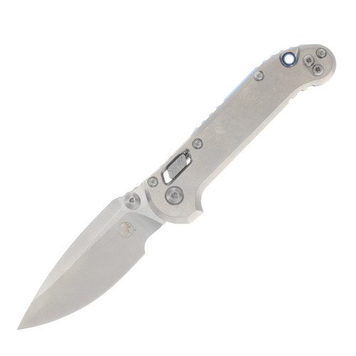 Microtech L.U.D.T Ram-Lok Marfione Stonewash Ti Slab Side Blue Accent MT1135RLS-10MS2