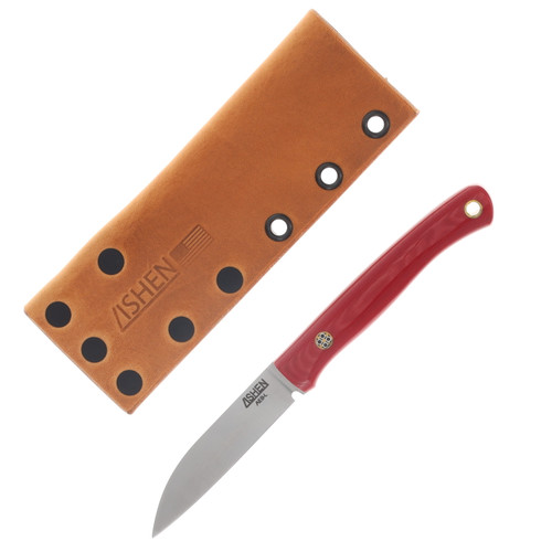 Lishen Knives Little Fowl Fixed Blade SF Ruby Linen Handles Mosaic Pins W/Sheath LKLFRUBLIN