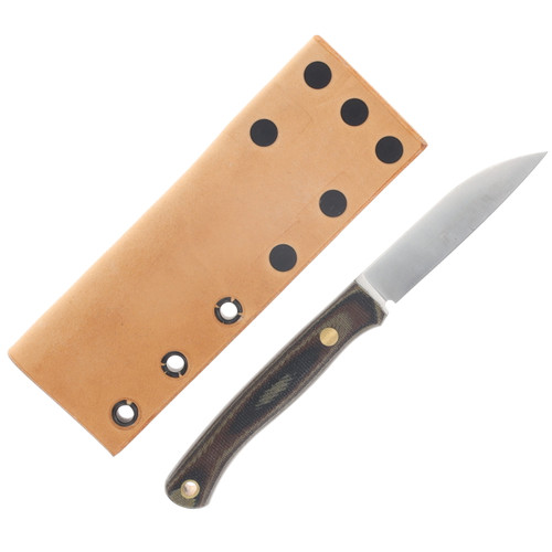 Lishen Knives Little Fowl Fixed Blade SF Matte Camo Canvas Micarta Handles Brass Pins LKLFMCCM