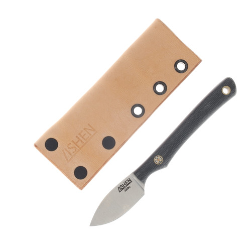 Lishen Knives Mini Northern Scalpel Fixed Blade Matte Black Canvas Micarta Handle Mosaic Pins LKMNSMBKCM