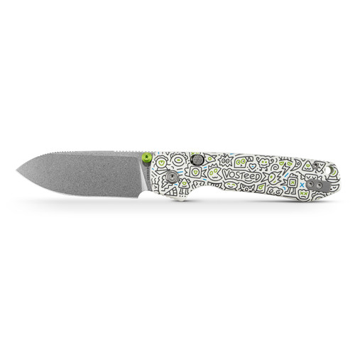 Vosteed Raccoon Top Linerlock Folding Knife Stonewash 14C28N/Doodle Monster G-10 A2933