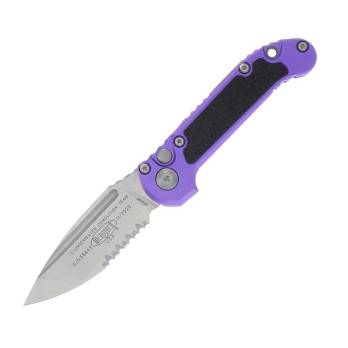 Microtech LUDT Gen III Automatic Knife Stonewash Partially Serrated S/E Purple AUMT113511PU