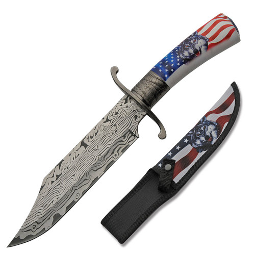 Wolf Flag Bowie Stainless Steel Blade Composition Handle