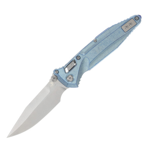 Microtech Socom Delta RAM-LOK Spear Point MS Folder STNWSH-Ice Blue Anodized TI W/ Blue AUMT159RL10SMS7