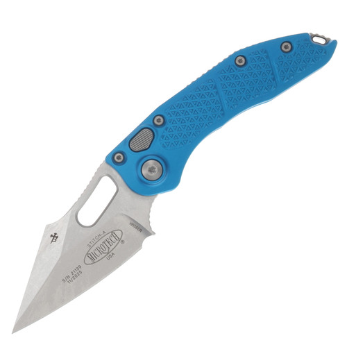 Microtech Stitch OTS Auto S/E Stonewash Standard Blue Aluminum AUMT16910BL