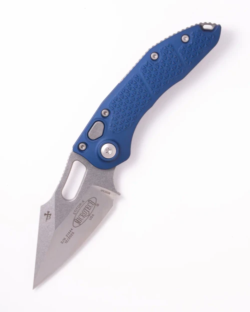 Microtech Stitch OTS Auto S/E Stonewash Standard Navy Aluminum AUMT16910NA