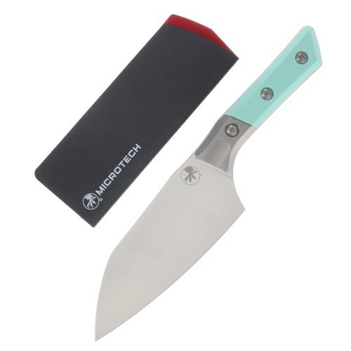 Microtech 6" Santoku Knife Stonewash M390MK/Caribbean Blue G-10 with Titanium Bolsters MT3200B10CA