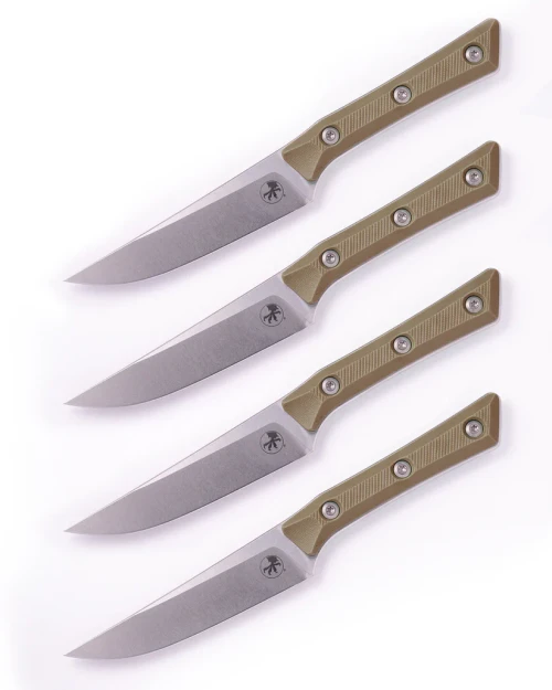 Microtech 4.5in Steak Knife 4PC Set Stonewash Standard OD Green G-10 MT360010SETOD
