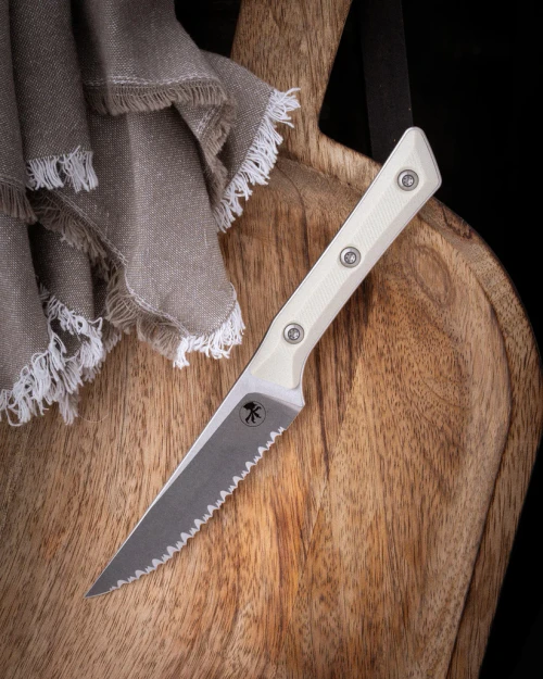 Microtech 4.5in Steak Knife 4PC Set G-10 Ivory Stonewash Full Serrate MT360012SETIV