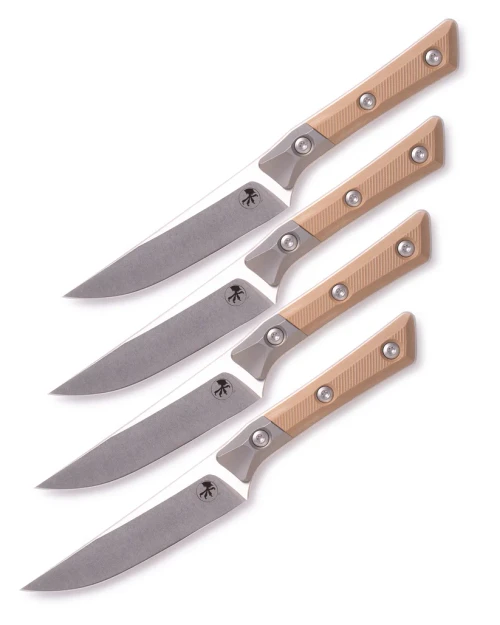 Microtech 4.5in Steak Knife 4PC Set STNWSH Standard TI Bolster Coyote Tan G-10 MT3600B10SETCE