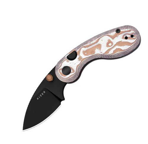 Kizer Microbe Button Linerlock Folding Knife Black PVD 14C28N/Orange & White Glass Fiber